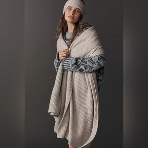 Anthropologie Ribbed Cashmere Wrap Taupe $298 NWT